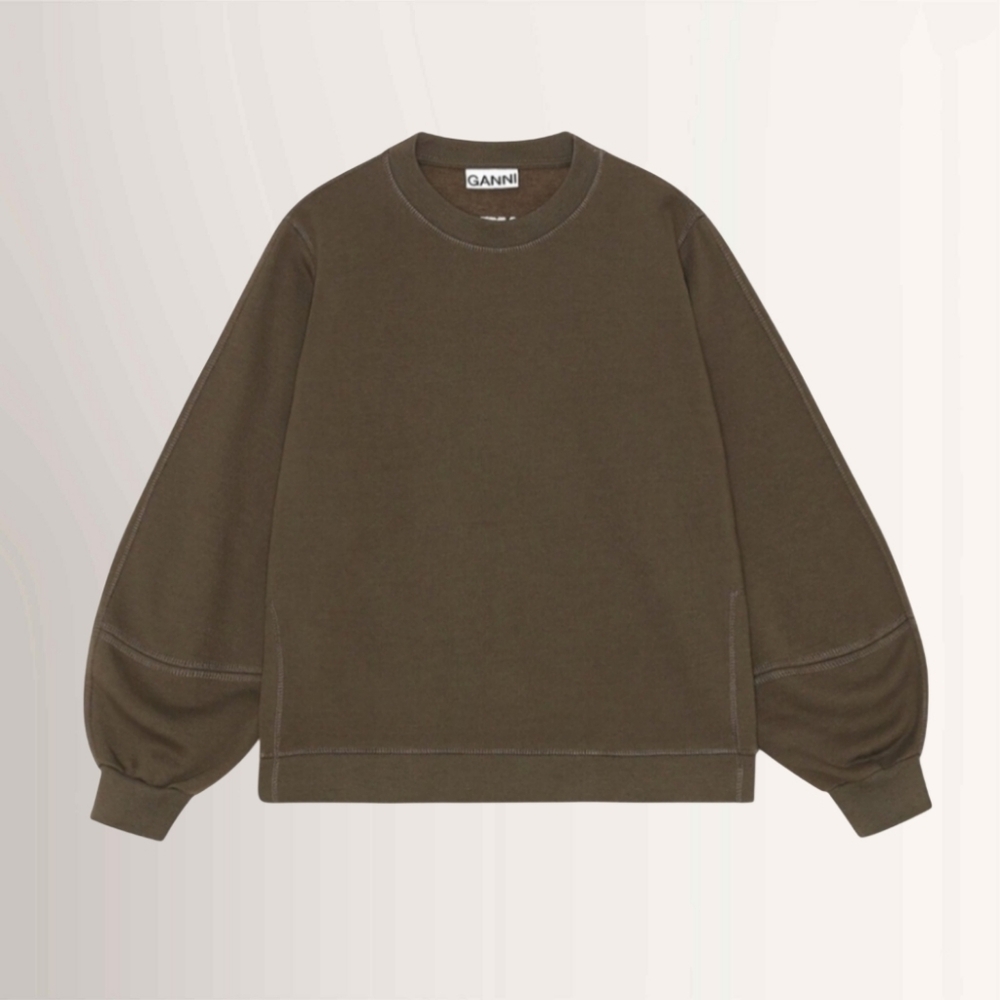 Ganni Software Isoli Puff Sleeve Sweatshirt In Kalmata Green Size Small - Picture 2 of 8